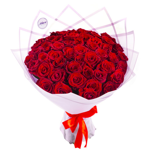 Букет на День матери из 51 красной розы в пленке