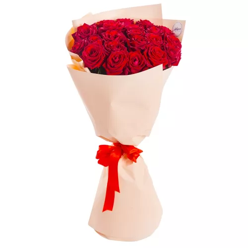 Монобукет из 21 красной розы 60 см
