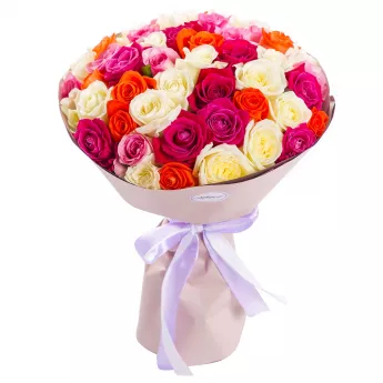 51 разноцветная роза в пленке