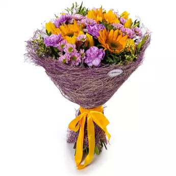 Букет с подсолнухом и тюльпанами