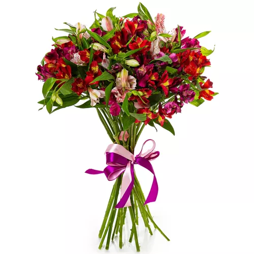 Букет цветов из 21 разноцветной альстромерии