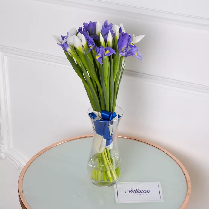 Букет из белого и синего ириса 25 шт