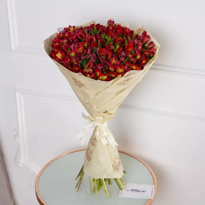 35 красных альстромерий