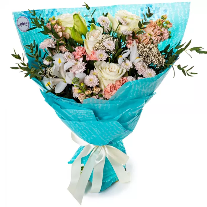 Букет с пионовидной розой и гиппеаструмом Букет с пионовидной розой и гиппеаструмом