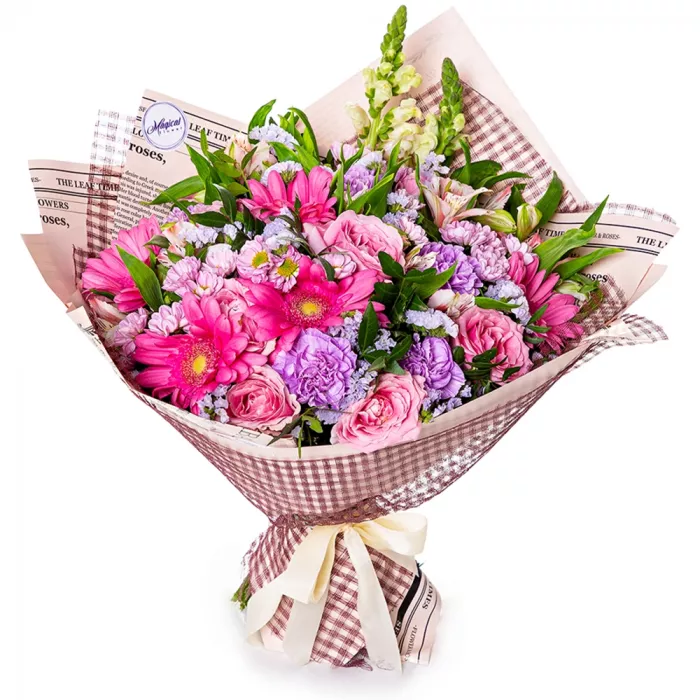 Букет из розы, гвоздики и герберы Букет из розы, гвоздики и герберы