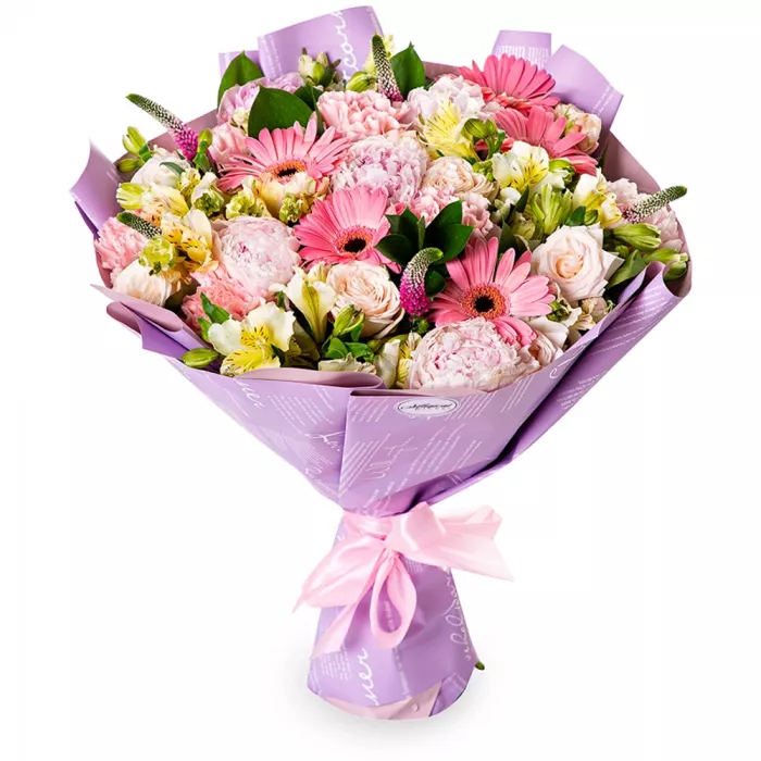 Букет из пионов, гвоздик и гербер