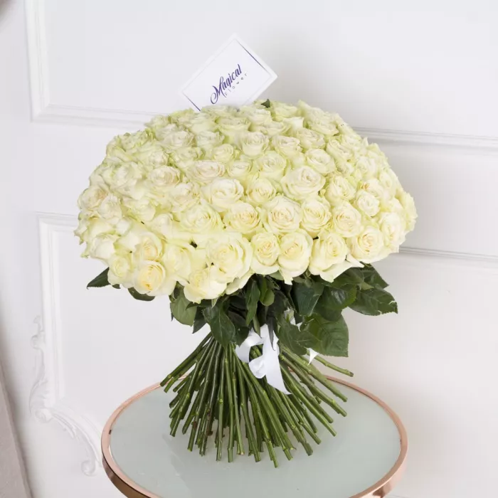 101 белая роза Эквадор 70 см