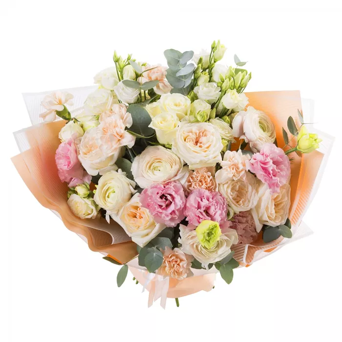 Букет из роз, гвоздик и ранункулюсов