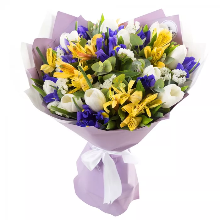 Букет из тюльпанов, альстромерий и ириса Букет из тюльпанов, альстромерий и ириса