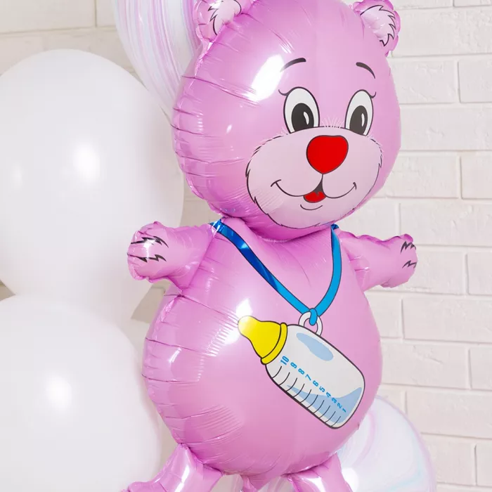 Композиция шаров на рождение девочки с мишкой