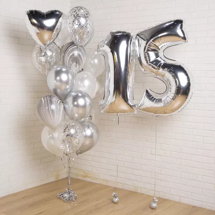 Фонтан шаров серебряный с цифрой