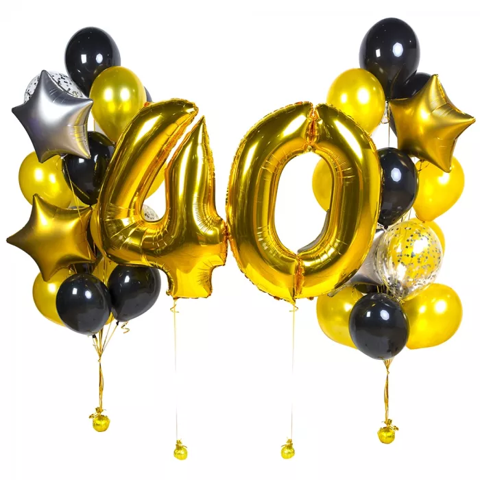 Композиция шаров с золотыми фонтанами и цифрой Композиция шаров с золотыми фонтанами и цифрой