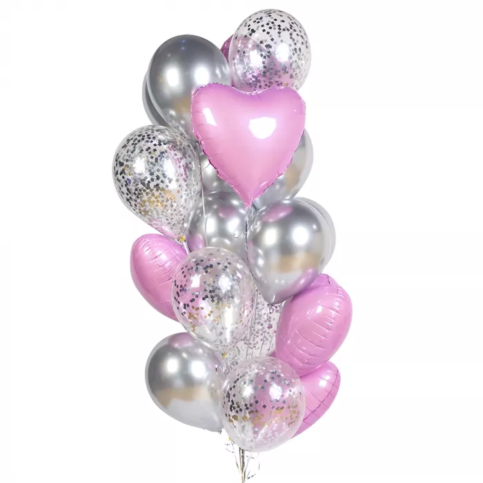 Фонтан шаров серебряно-розовый