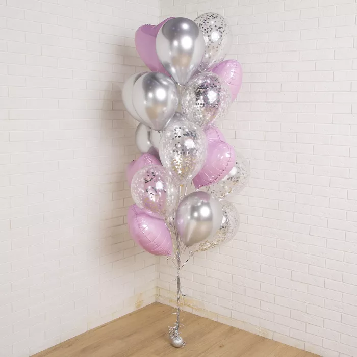 Фонтан шаров серебряно-розовый
