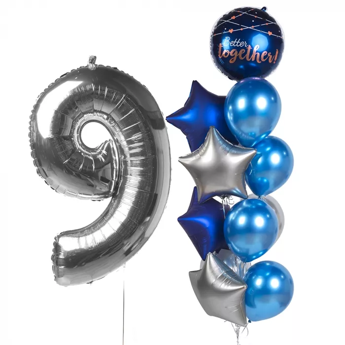 Фонтан шаров синий с цифрой