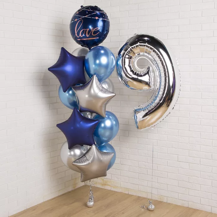 Фонтан шаров синий с цифрой