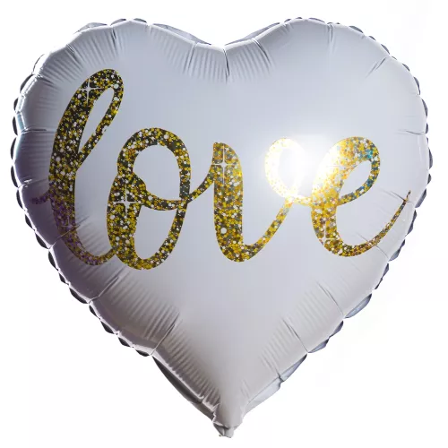 Фольгированный шар Сердце белый с золотой надписью Love