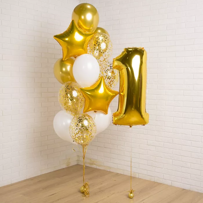 Фонтан шаров золотой с цифрой