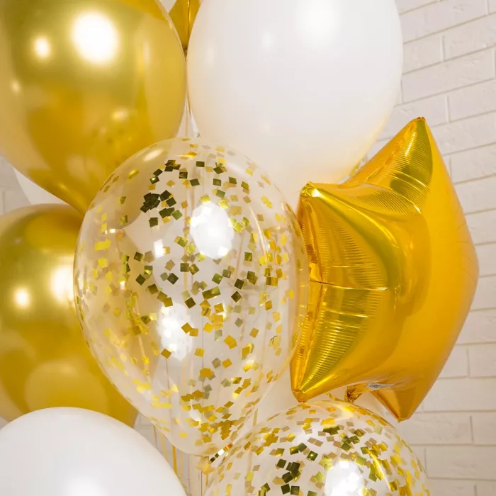 Фонтан шаров золотой с цифрой