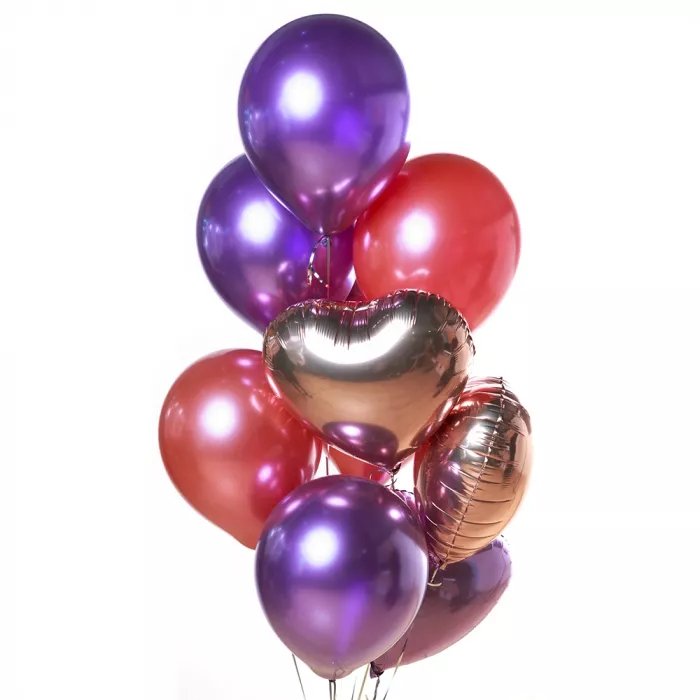 Букет шаров с фольгированными сердцами
