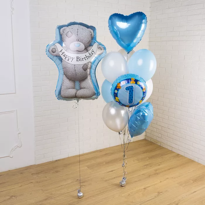 Композиция шаров с мишкой Тедди на день рождения