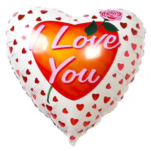 Фольгированный шар Сердце I Love you с рисунком сердечки