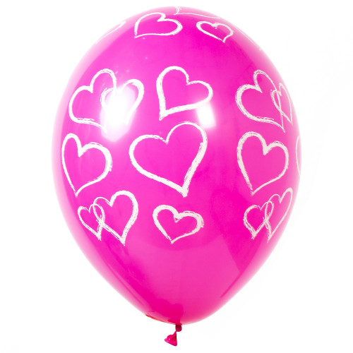 Воздушный шар с рисунком с рисунком сердечки розовый