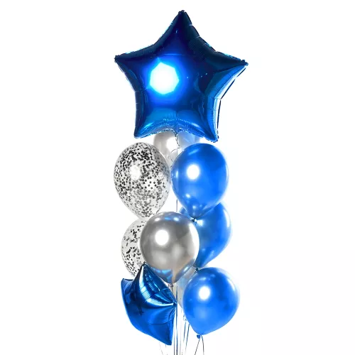 Фонтан из воздушных шаров с большой синей звездой