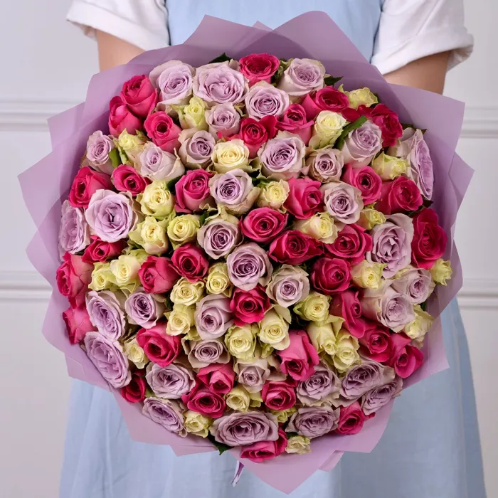 101 разноцветная роза 40 см