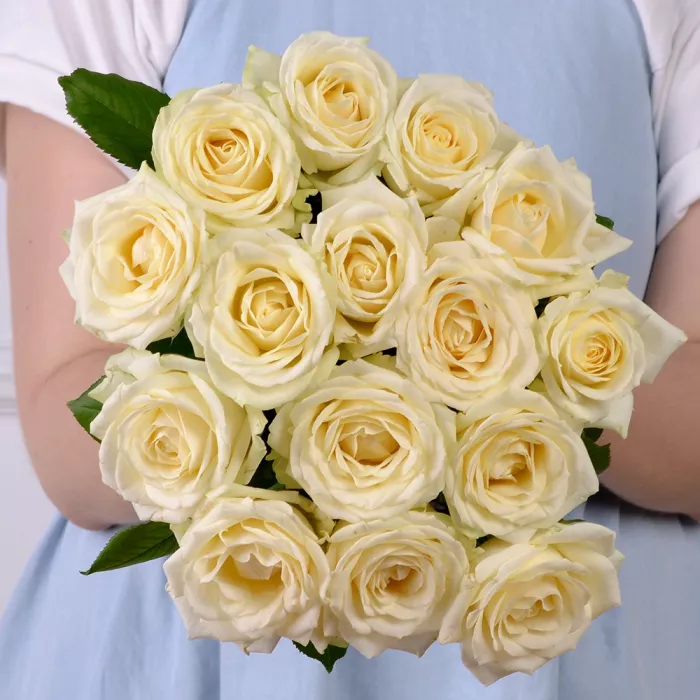 15 белых роз 50 см