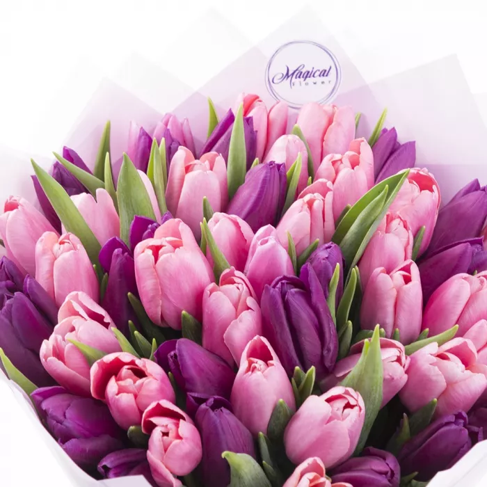 Букет из 51 разноцветного тюльпана