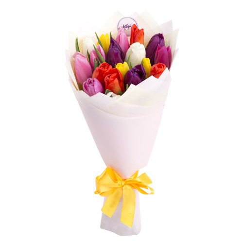 19 разноцветных тюльпанов