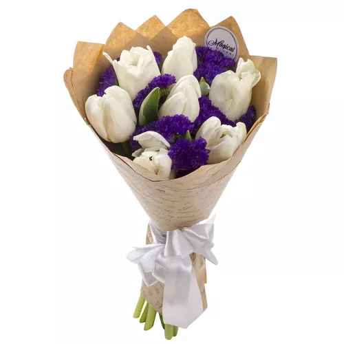 Белые тюльпаны 7 шт. со статицей