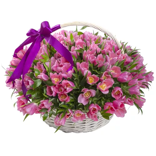 Розовые тюльпаны 101 шт. в корзине