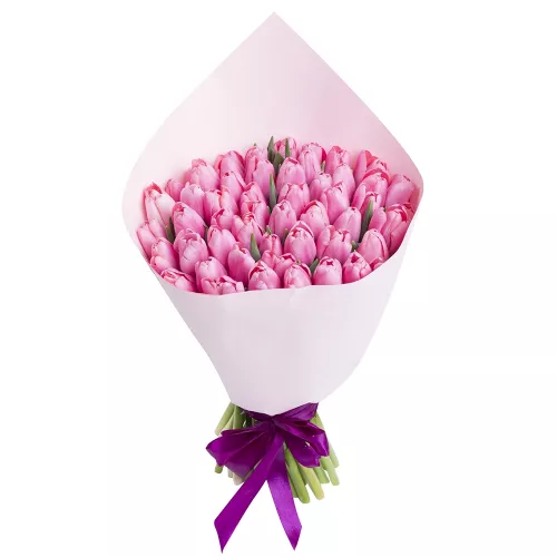 Шикарный букет из 51 розового тюльпана