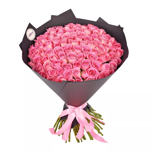 Монобукет из 101 розовой розы в крафте