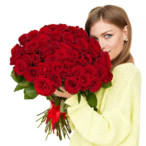 Монобукет из 51 красной розы 60 см