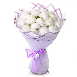 Букет из 19 белых пионов