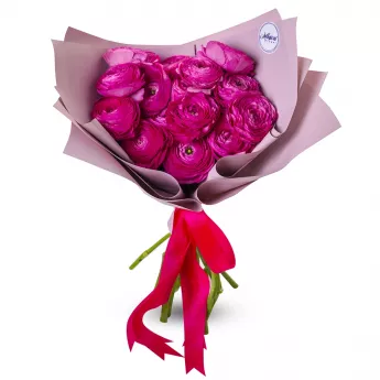 Букет из 15 малиновых ранункулюсов