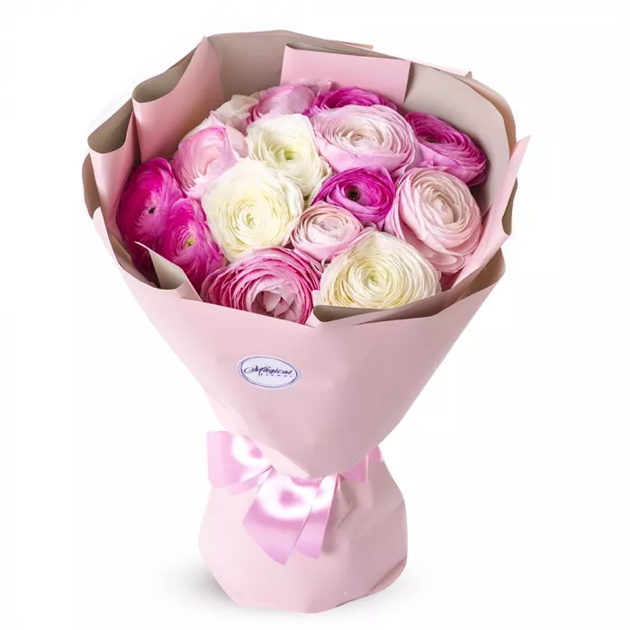 Букет из 15 разноцветных ранункулюсов Букет из 15 разноцветных ранункулюсов