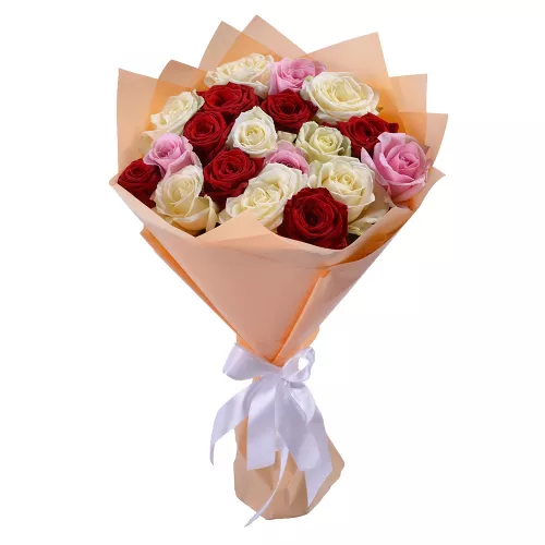 19 разноцветных роз 50 см