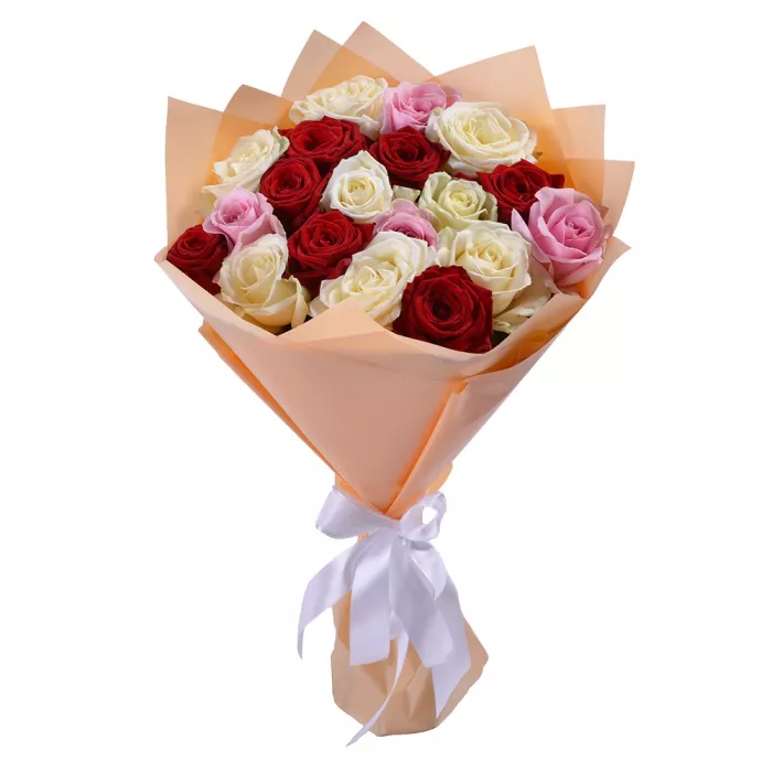 19 разноцветных роз 50 см