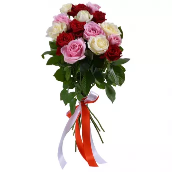 15 разноцветных роз 50 см