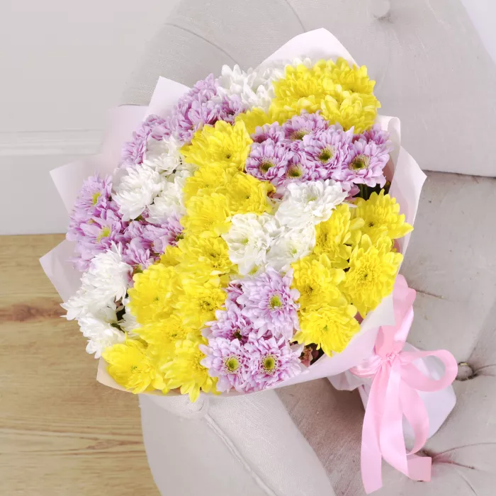 15 разноцветных хризантем