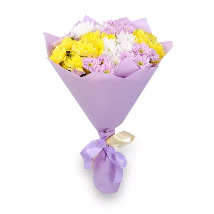 9 разнцоветных хризантем