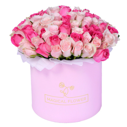 Букет из 51 разноцветной розы в шляпной коробе