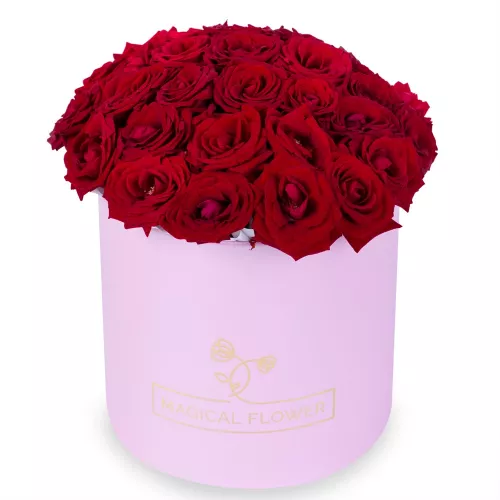 25 роз premium в розовой шляпной коробке