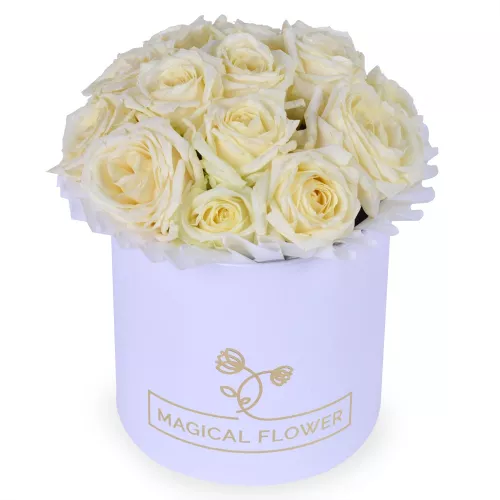 Букет из 15 белых роз в шляпной коробке 