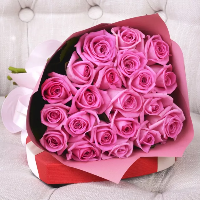 21 розовая роза 40 см