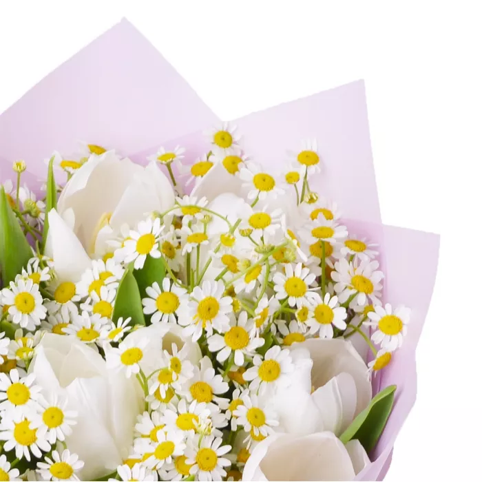 Букет с тюльпанами и танацетумом